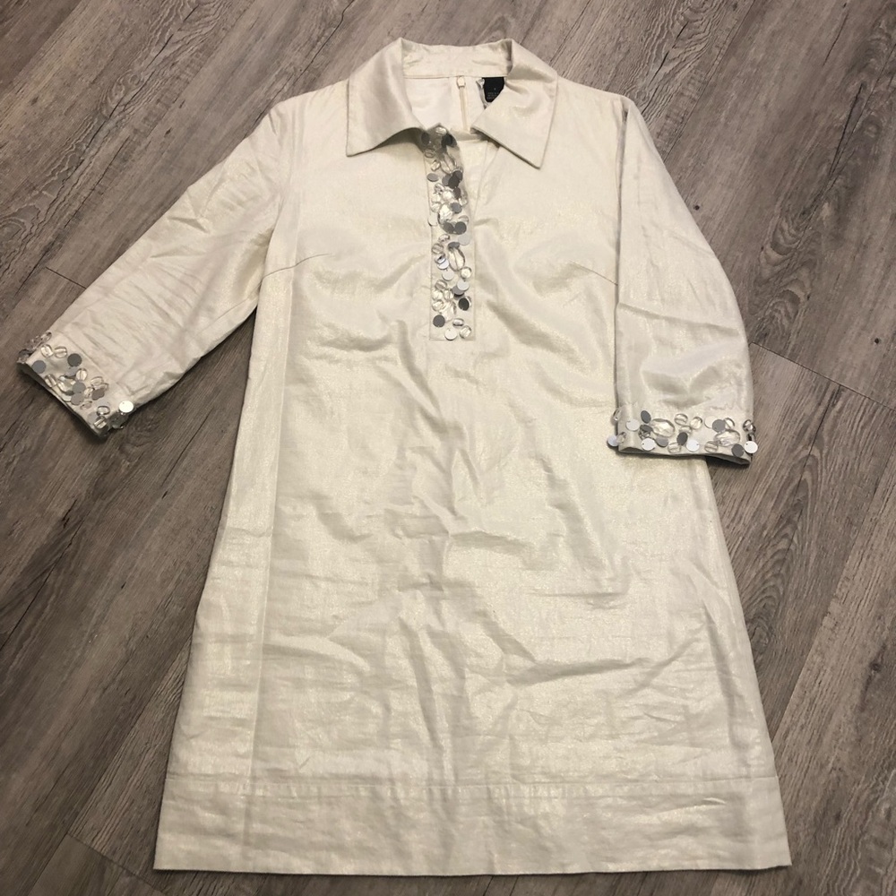 mac & jac Ivory Shift Dress with Silver Sequin Trim